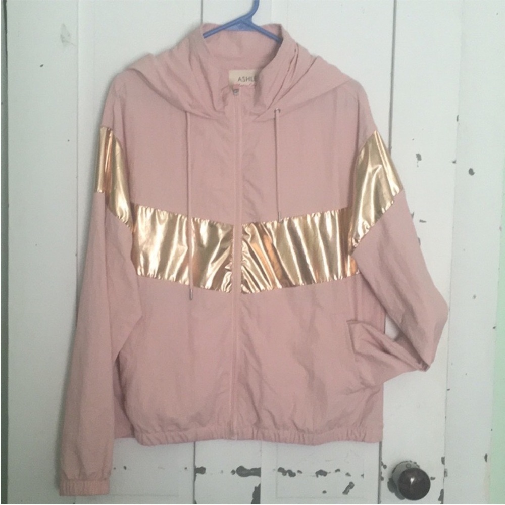 Ashley By 26 International Retro Hooded Windbreaker Pink Rose Gold Jacket - Picture 7 of 7